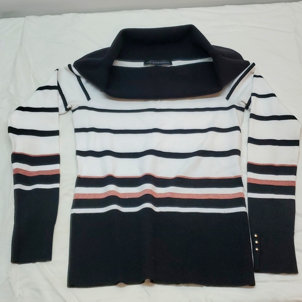 Off the shoulder or on, WHBM sweater, XS, Black, white & sparkly pink